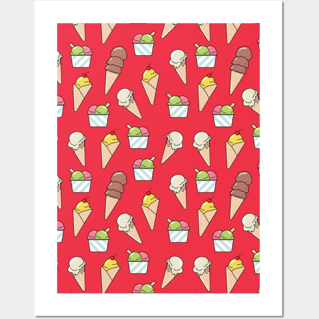 Colorful and Bright Summer Ice Cream Pattern Wall Art by MariOyama